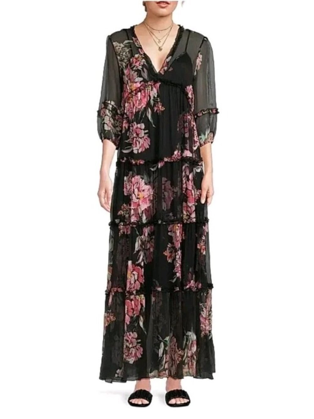 NWT Jade Johnny Was Lizzy Ruffle Maxi Dress Juliette Floral Silk S $490